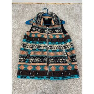 Lomon Womens Southwestern Sherpa Fleece Vest Full Zip Turquoise Orange Small S